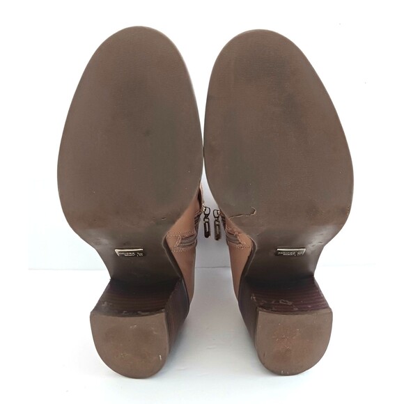 Jorge Bischoff Tan Leather Ankle Boot Gold Buckle Strap Block Heel Sz 6 - Picture 10 of 13